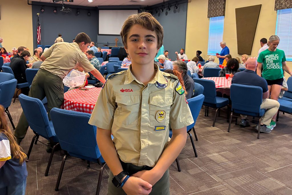 Scout Max H. attends Troop 2’s annual spaghetti dinner fundraiser.