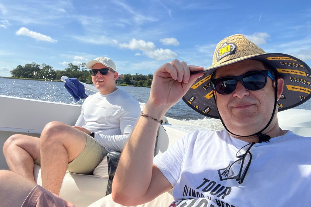 Ariel Alberto Montero Valera and his father on a boat.