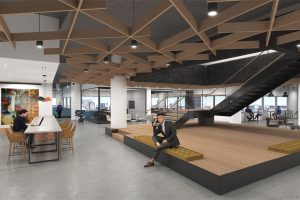 Renderings depict the interior design of Haskell’s new headquarters on the Southbank.