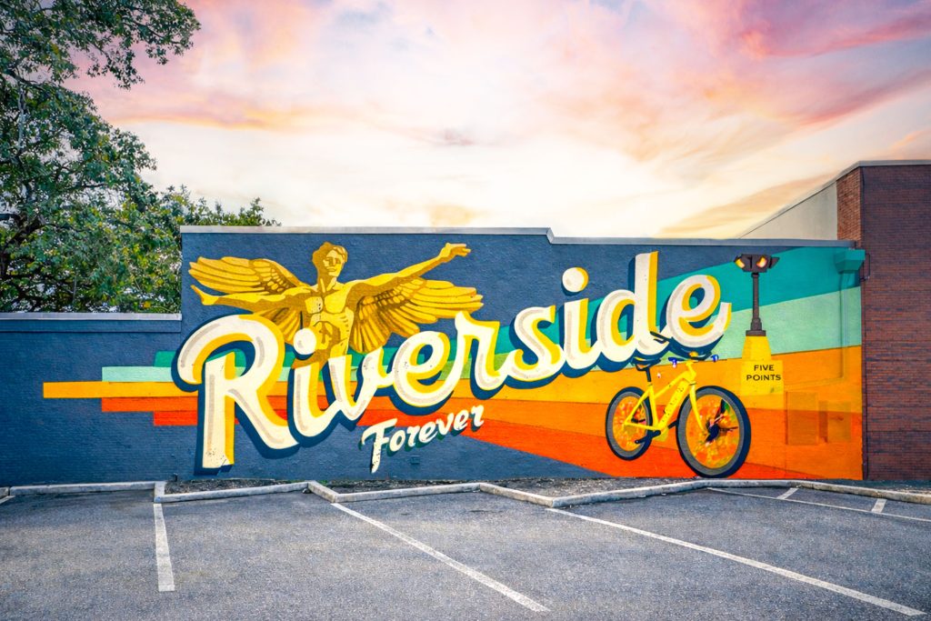 John and Tiffany Kovacs, owners of the new F45 Training, have commissioned a “Riverside Forever” mural for the side of their building.