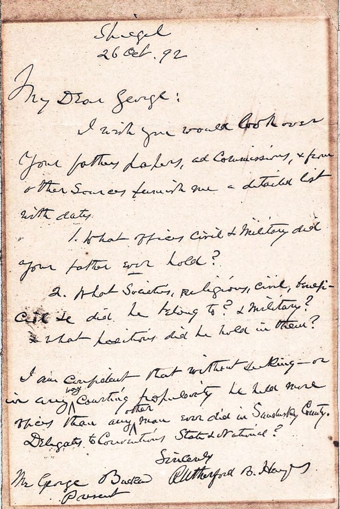 An 1892 letter from President Rutherford B. Hayes to George Buckland | Photo: Courtesy of RAP