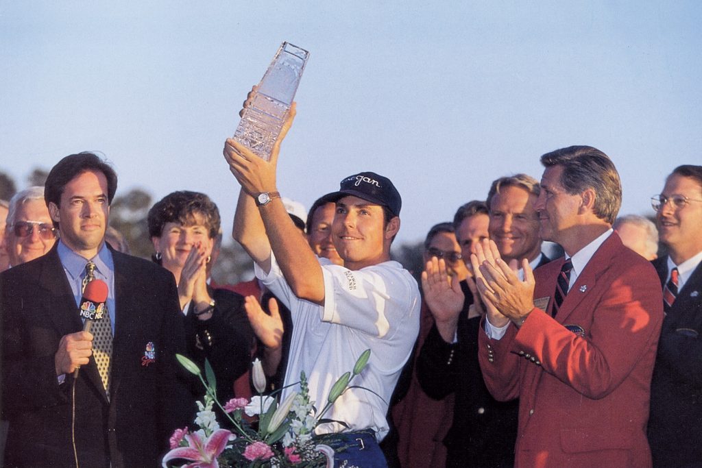1998 Players Champion Justin Leonard and Mike, then chairman of the PLAYERS Championship