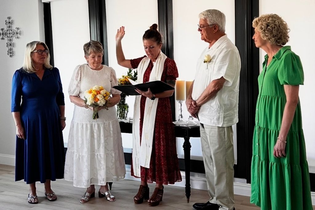 Karl and Carolyn are married by Rev. Chelsea Weise, joined by their best people, Christi Matteson and Vicky Findley