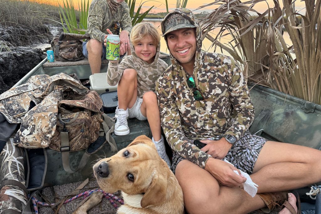 Grant takes son Fisher on his first hunting trip.