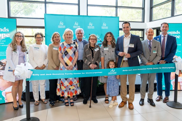 Nemours Children’s Health celebrates the new Betty and Jack Demetree Family Center for Otolaryngology with a May 7 ribbon-cutting.