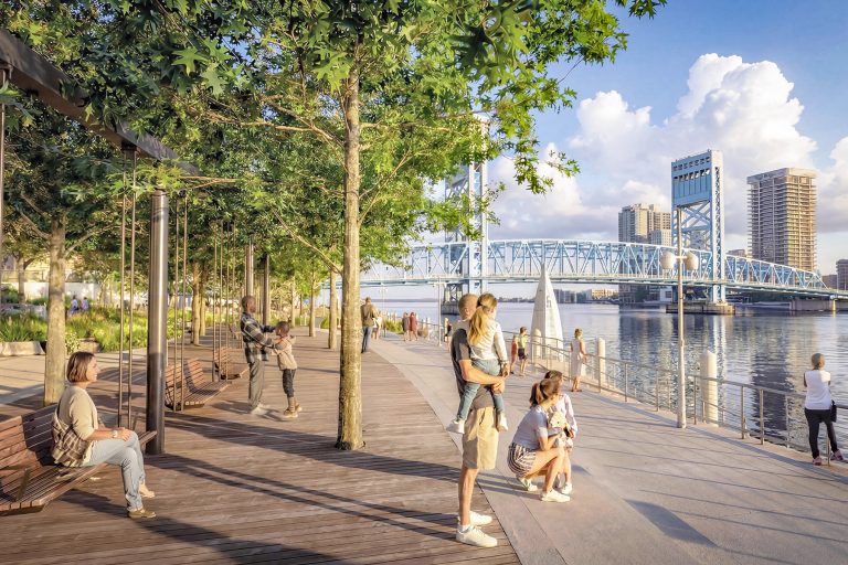 A riverfront swing deck has been added to designs for the second phase of Riverfront Plaza, currently under construction.