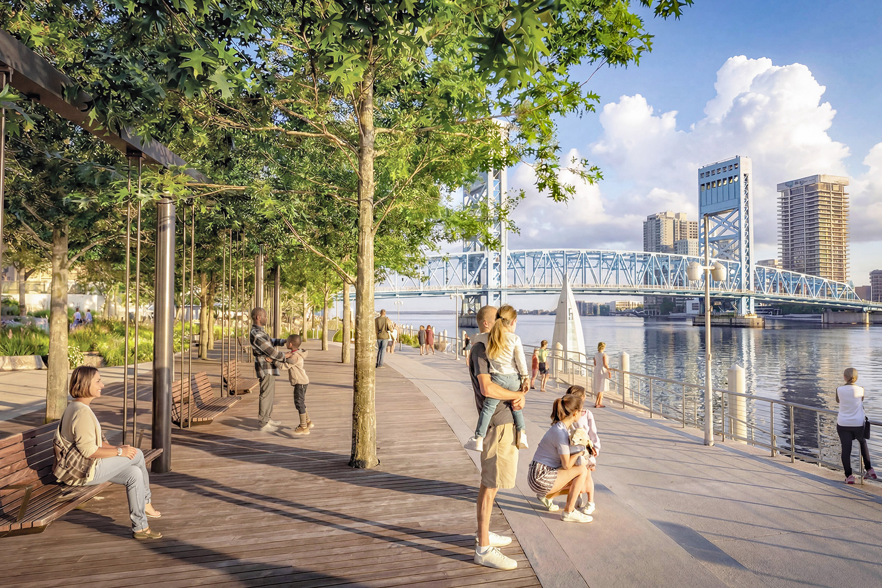A riverfront swing deck has been added to designs for the second phase of Riverfront Plaza, currently under construction.