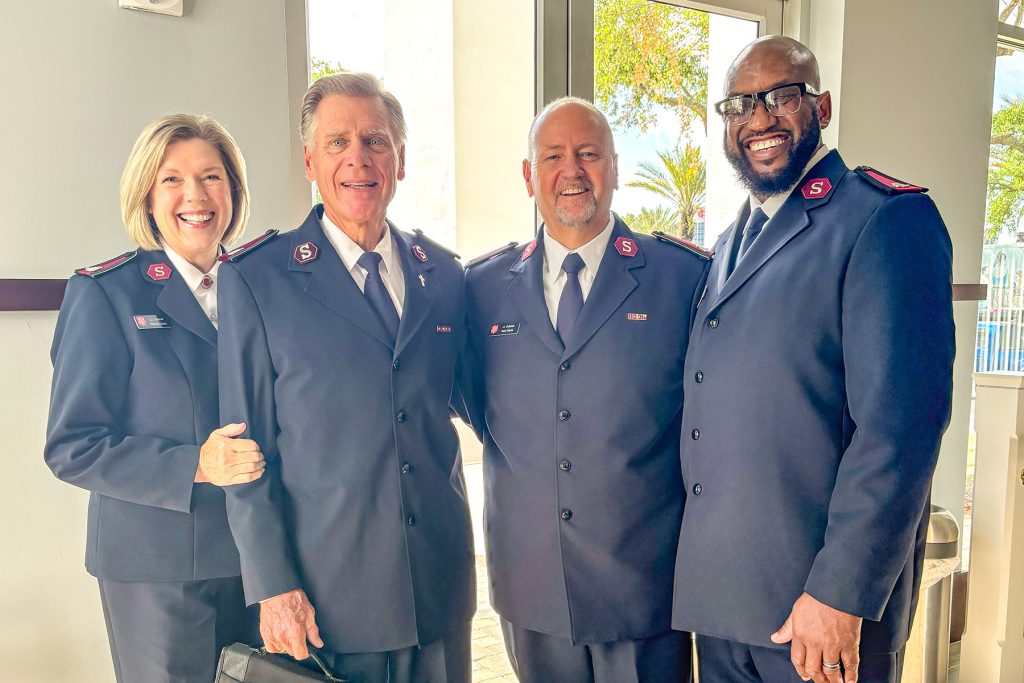 Lt. Col. Melody Davis, Comm. David Jeffrey, Lt. Col. Kent Davis and Maj. Henry Thomas at the Biggers’ May 18 retirement ceremony.