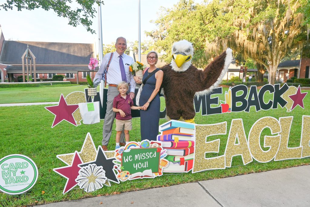 Tony, Jenna and Henry pose for a back-to-school photo.