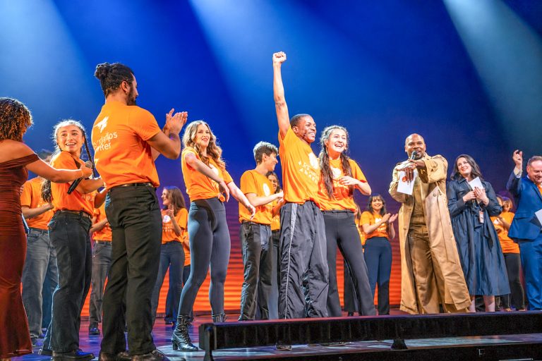 students on stage
