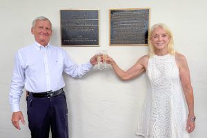 FYC members Dr. Keith Holland and Khaki Hager celebrate the unveiling of two historical plaques commemorating the “Maple Leaf” shipwreck.