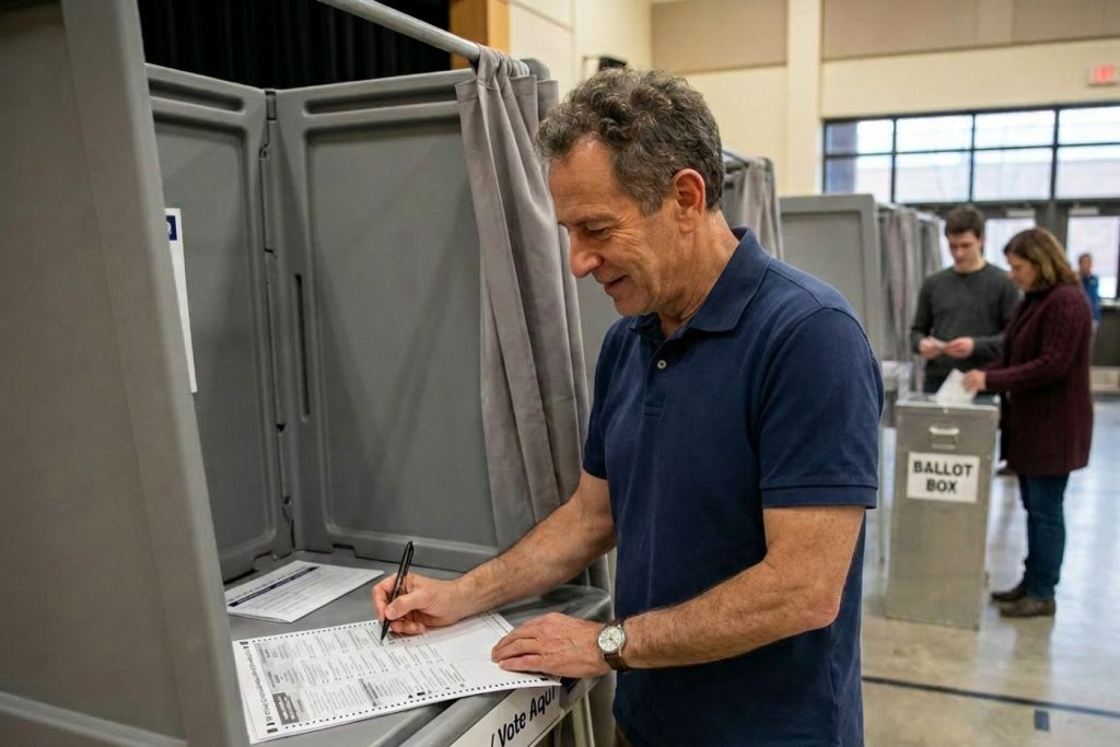 man at ballot booth
