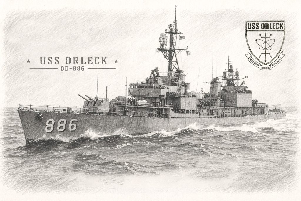 drawing of the USS Orleck