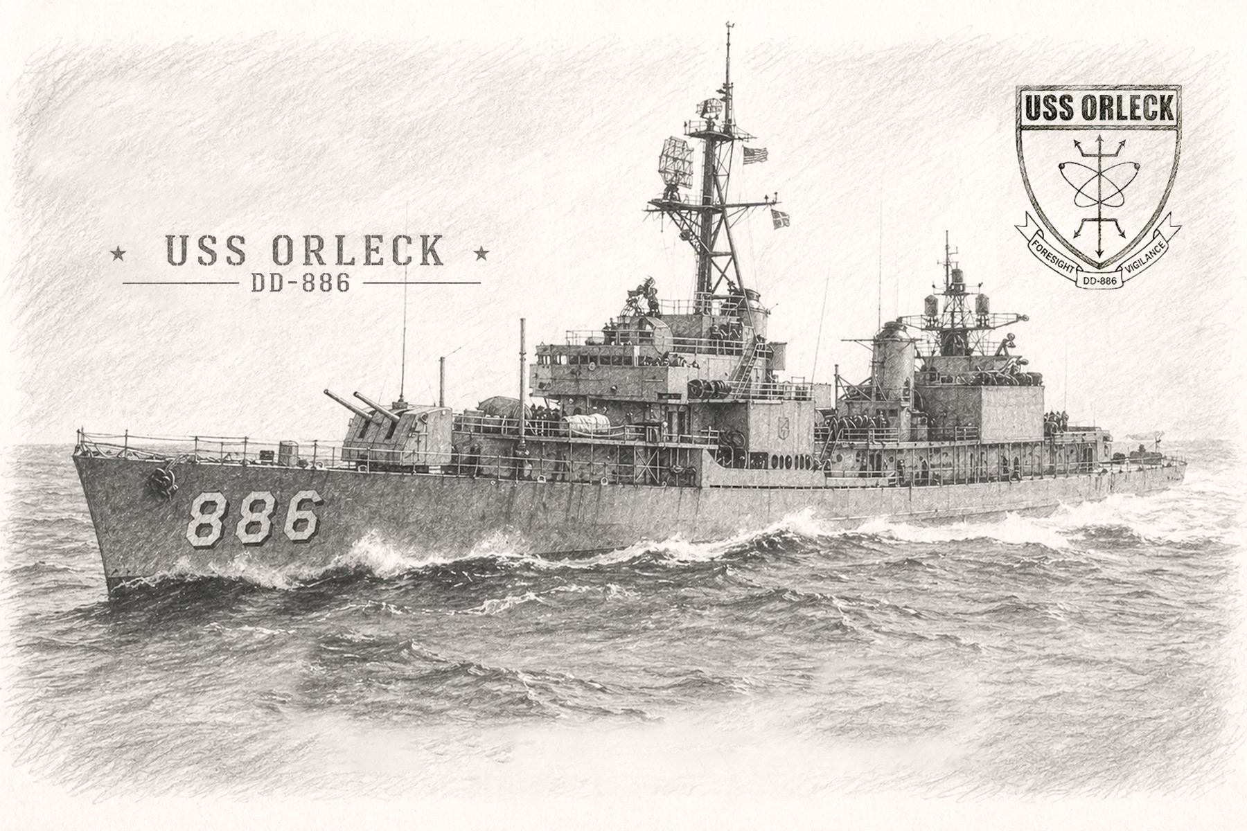 drawing of the USS Orleck